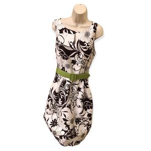 Jessica Howard Floral Pattern Summer Belted Dress Sleeveless Scoop Neck